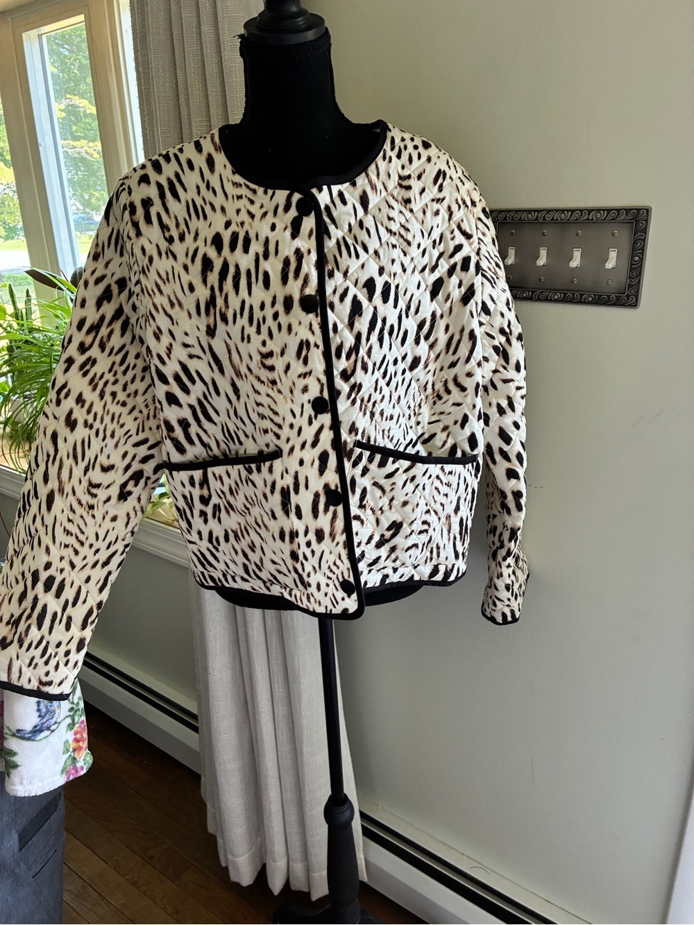 Sanctuary Cream and Black Animal-Print Quilted Teddy Jacket